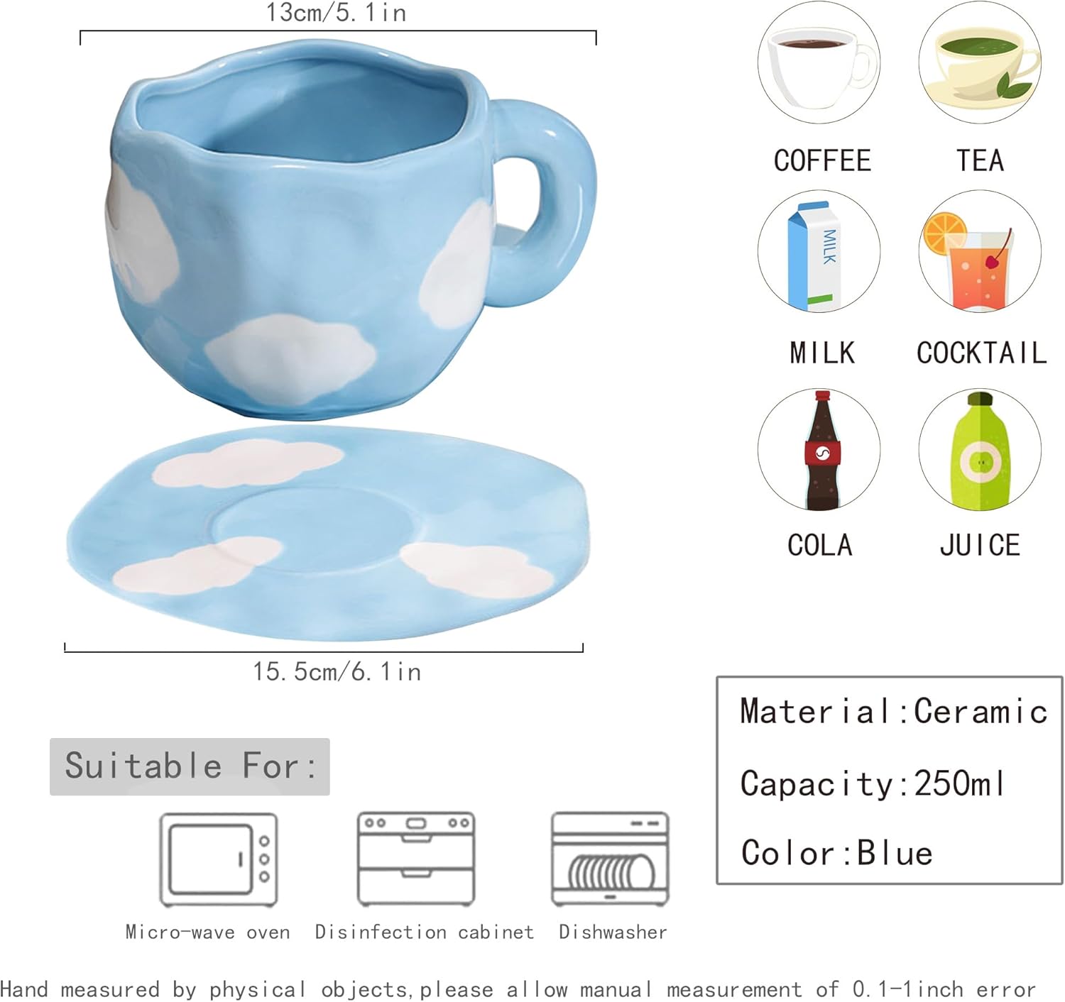 Coffee Mugs Set with Saucer Cute Cloud In The Sky Cup Gifts for Women for Birthday Tea Coffee Mug 250 ML Ceramic Cup Birthday Gift for Women Girls Mom Friend Coffee Mug aucer Set - Image 3