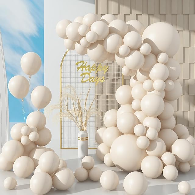 Biapian Sand White Balloons, 104PCS Sand White Balloon Garland Arch Kit With 18/12/10/5 Inch Cream White Latex Balloons Different Sizes, for Birthday Wedding Baby Shower Graduation Party Decorations