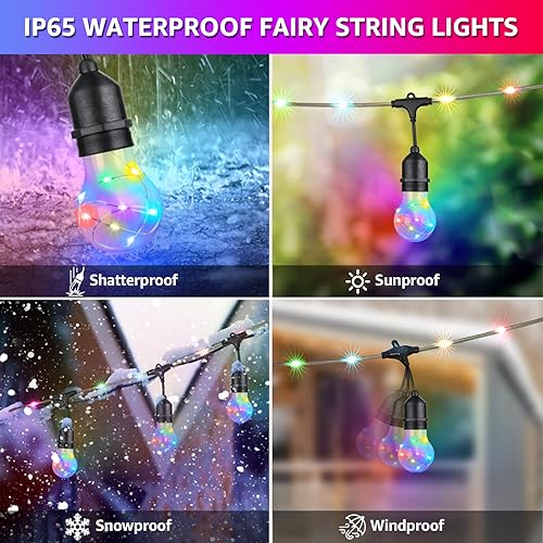 Miniatura 4 de Mlambert Guirnalda de luces RGB de 96 pies, luces de patio al aire libre con cuerda de hada, impermeable, inastillable, para fiesta, cafetería, 2 x