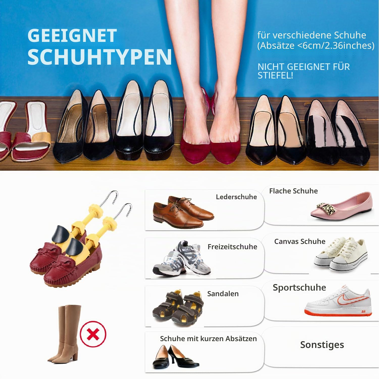 2-Wege-Schuhspanner(1 Einheit) ，erweitert die Höhe (Spann) und Länge der Schuhe für Damen und Herrn - Stoppen Sie schmerzliche Schuhe tragen