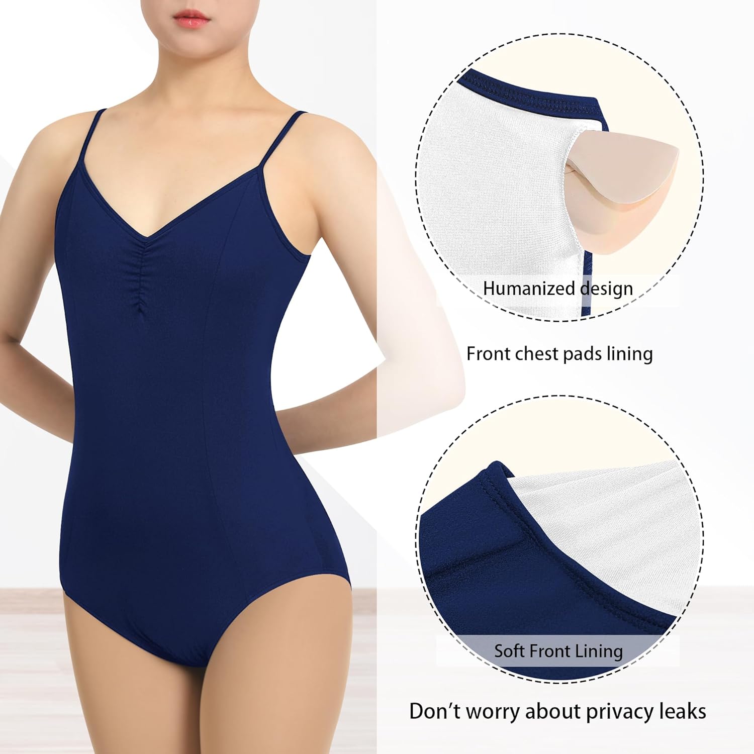 Women Camisole Ballet Leotards for Dance Gymnastics Outfits Drawstring, Full Front Lining - Image 4