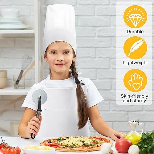 Miniatura 5 de JaGely Juego de 60 piezas de delantal y sombrero de chef con 30 delantales, 30 sombreros blancos, disfraz para niñas, niños, cocina, pintura,