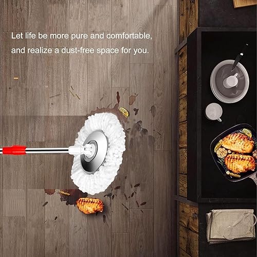 Miniatura 6 de Trapeador giratorio y cubo con escurridor en ruedas, sistema de cubo giratorio de 360 con 3 cabezales de repuesto de microfibra, mango extendido de