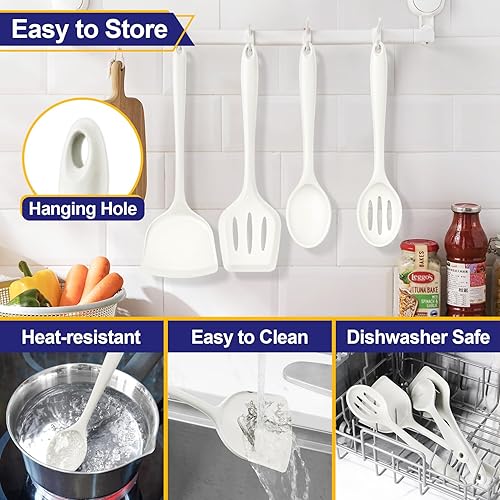 Miniatura 7 de P&P CHEF Juego de utensilios de cocina, 4 piezas de utensilios de cocina de silicona antiadherentes, cuchara sólida ranurada resistente al calor