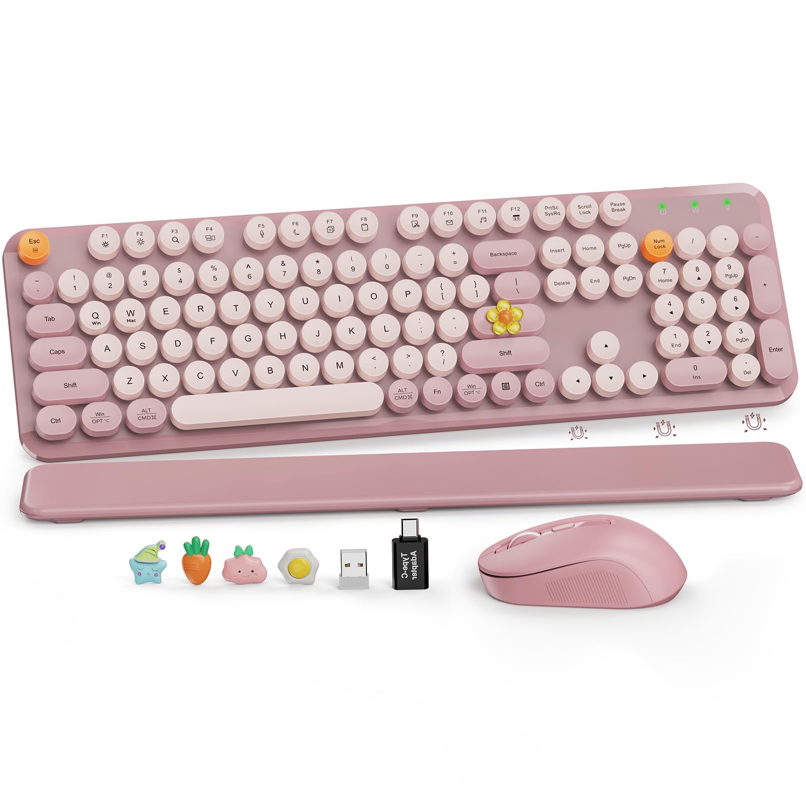 Wireless Keyboard and Mouse, Round Keycaps, Magnetic Wrist Rest, Dusty Rose