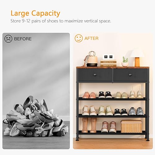 Vista 16 de usikey Zapatero, organizador de almacenamiento de zapatos de 5 niveles con 2 cajones, estante de zapatos de metal para 16-20 pares de zapatos, con 4