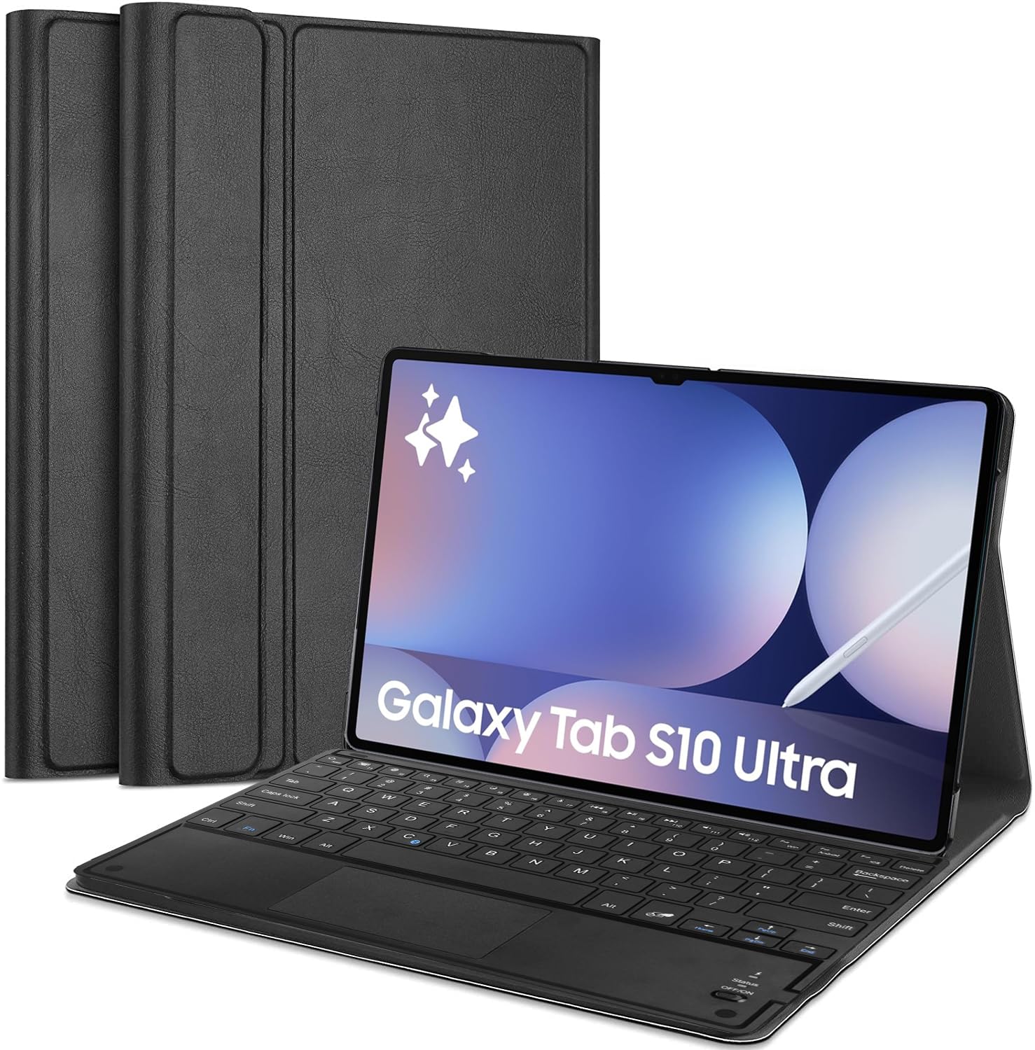 HOM 3 Fold Detachable Wireless Bluetooth Keyboard with S Pen Holder & Trackpad/Touchpad Tablet Cover Case for Samsung Galaxy Tab S10 Ultra Tablet Cover 14.6 inch