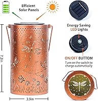 Vista 6 de Paquete de 2 linternas solares colgantes de libélula al aire libre, impermeables, luces LED solares de metal, linternas decorativas para jardín