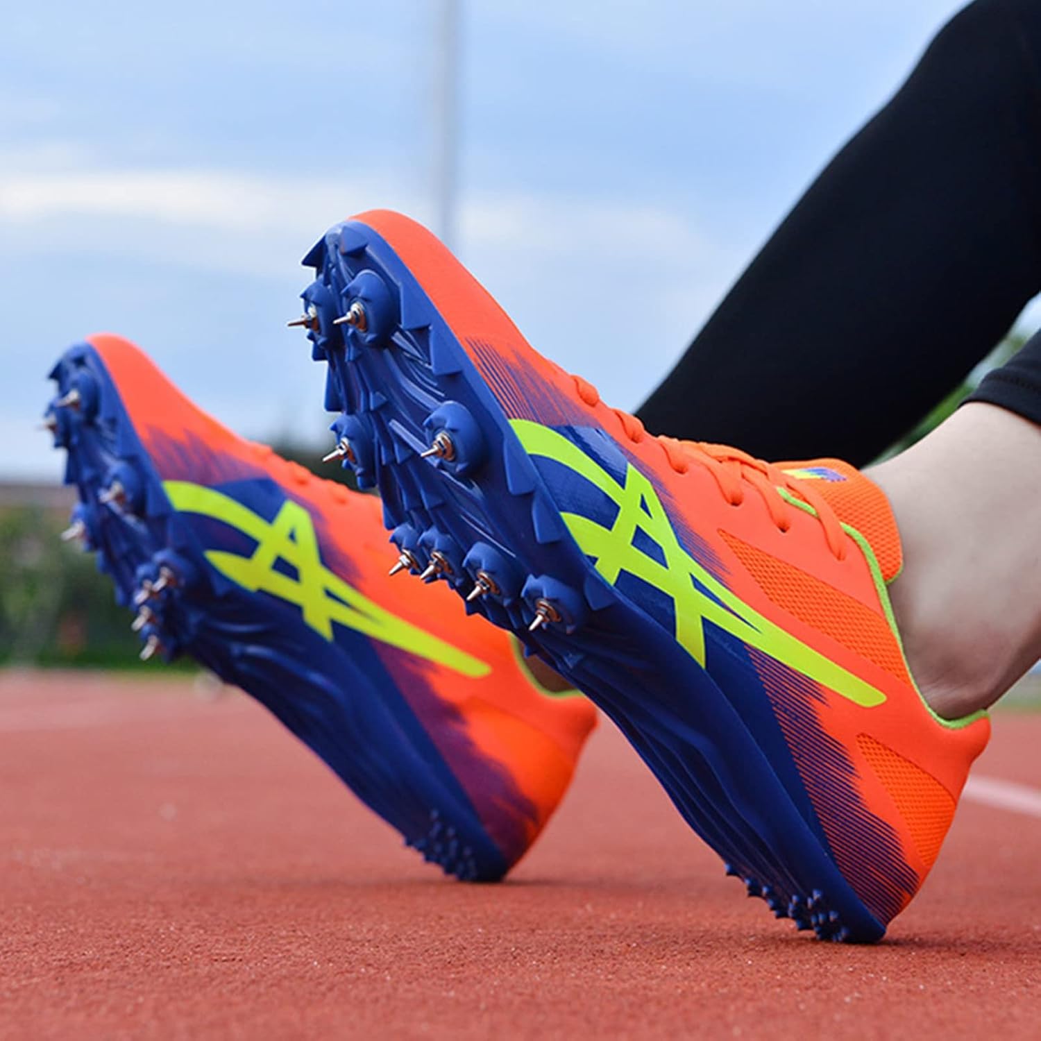 Men's Women's Track and Field Shoes with Spikes Racing Jumping Sprint Sneakers Breathable Lightweight Running Training