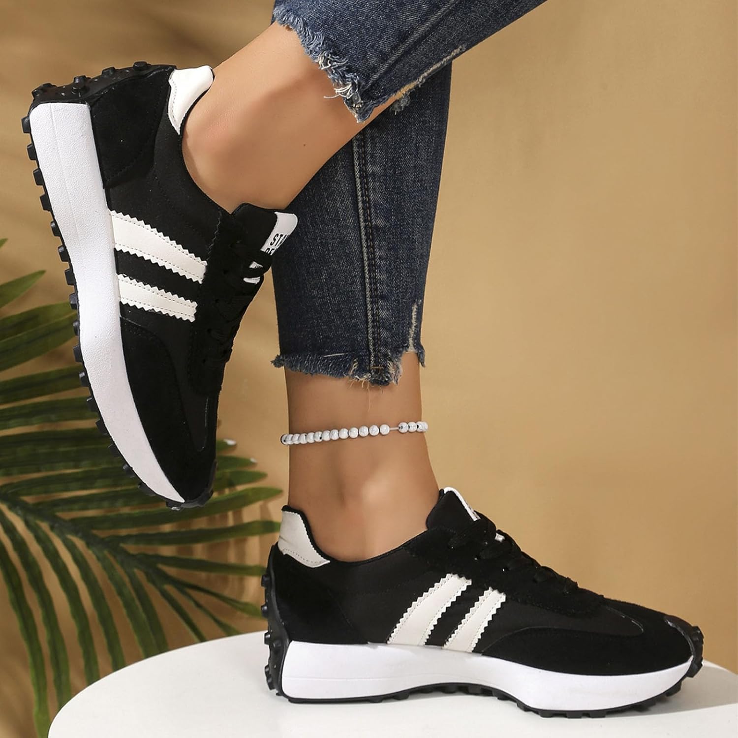 Women's Fashion Thick Sole Sneakers, Casual Lace-up Tennis Running Shoes Stylish Comfortable Block Color Sneakers - Image 7