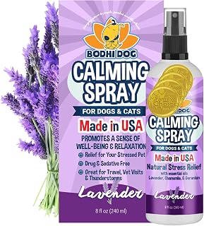 Bodhi Dog Natural Calming Spray for Dogs & Cats - Anxiety Relief with Lavender Chamomile - Grooming Travel Fireworks - USA Made 8oz