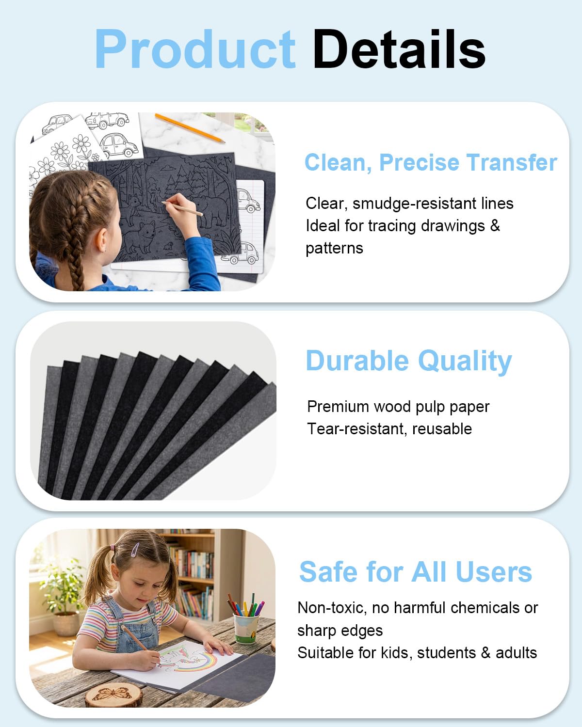 300 Hojas de Papel Carbón A4 Negro, Papel Calco para Calcar y Transferir Dibujos, Papel de Calco para Madera, Metal, Vidrio y Lienzo | Para papel, madera y lienzo; revestimiento uniforme para líneas claras, detalles finos, plantillas y proyectos de bricol