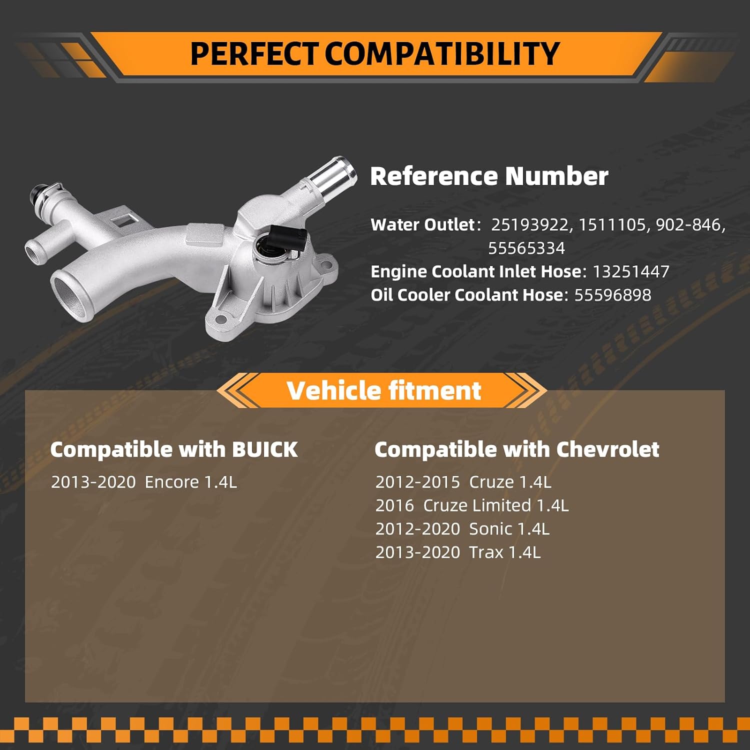 Aluminum Thermostat Water Outlet Housing Kit Compatible with Chevy Cruze Sonic Trax 1.4L, Buick Encore - Upgraded Metal Assembly Replaces 25193922 1511105