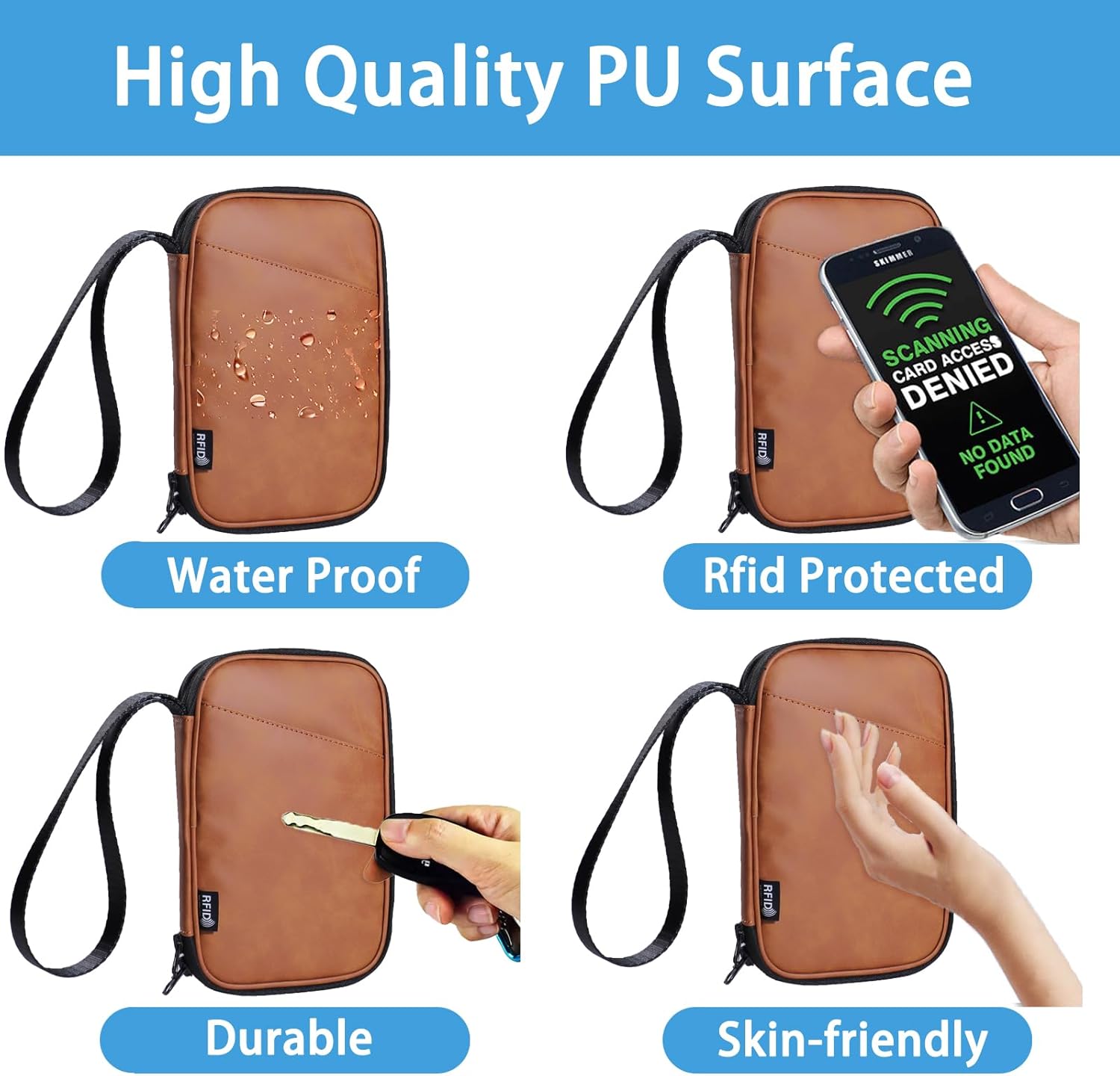 family passport holder for 4 brown multiple passport bag passport wallet for travel passport cover rfid blocking for women waterproof wallet with zipper passport case for men - Image 4