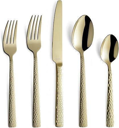 Amefa Felicity Stainless Steel Flatware Set - Matte Champagne - 20 Piece Place Setting - Service for 4 - Fork Spoon Knife Trio - Cutlery Collection - Flatware Collection - Silverware Set