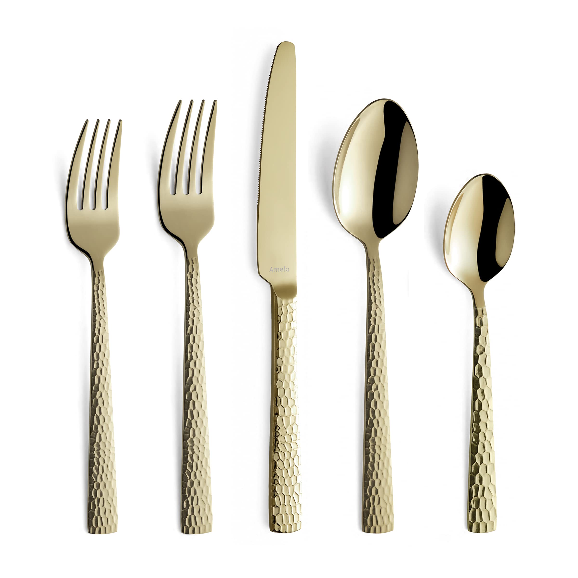 Amefa Felicity 18/0 Stainless Steel Flatware Set - Matte Champagne - 20 Piece Place Setting - Service for 4 - Fork Spoon Knife Trio - Cutlery Collection - Flatware Collection - Silverware Set