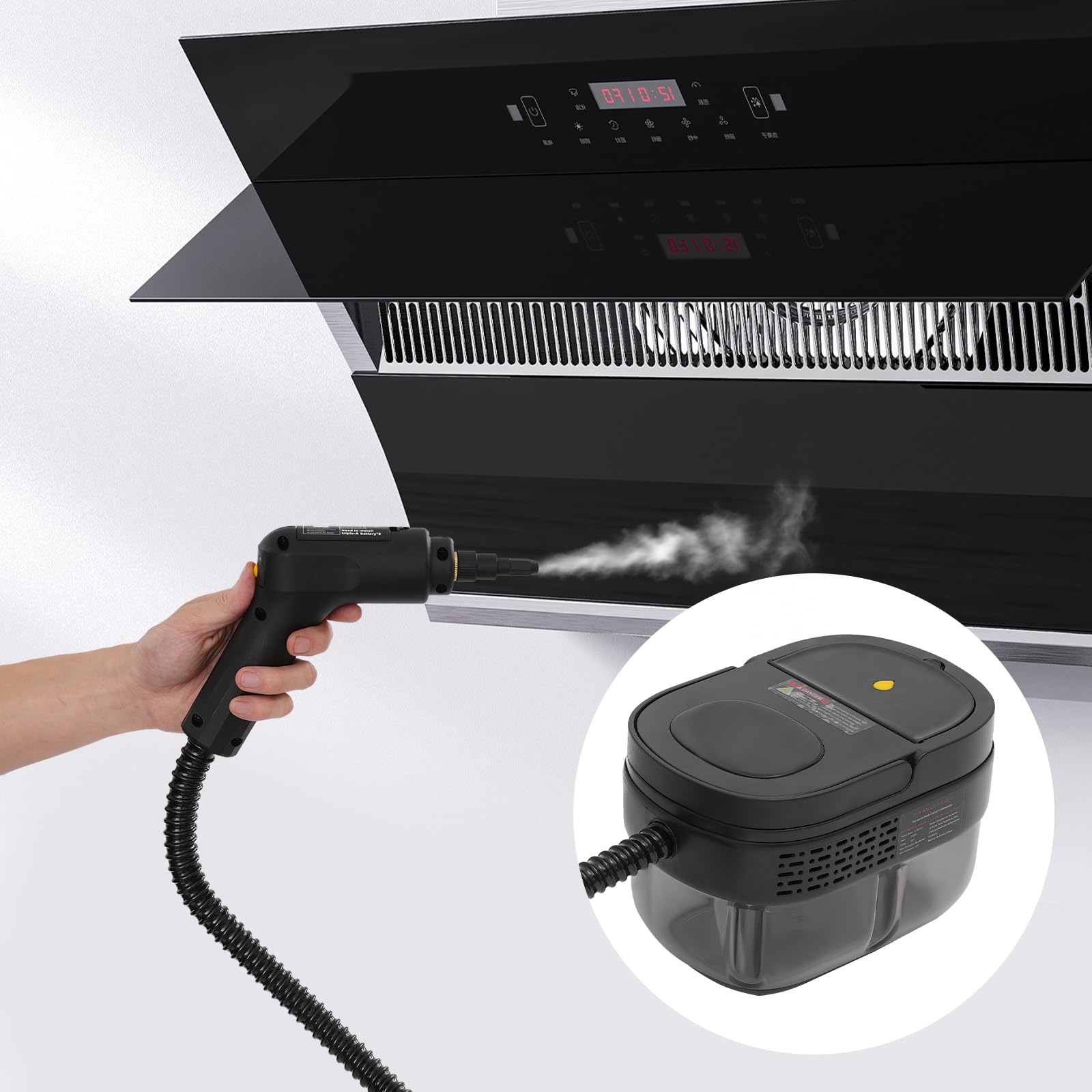 Ręczna myjka parowa 1500 W, zbiornik 1600 ml, przenośna ręczna myjka parowa, 3-biegowa regulacja z 6 głowicami szczotkowymi i akcesoriami do skrobaka, wysokociśnieniowa myjka parowa do kuchni, podłóg