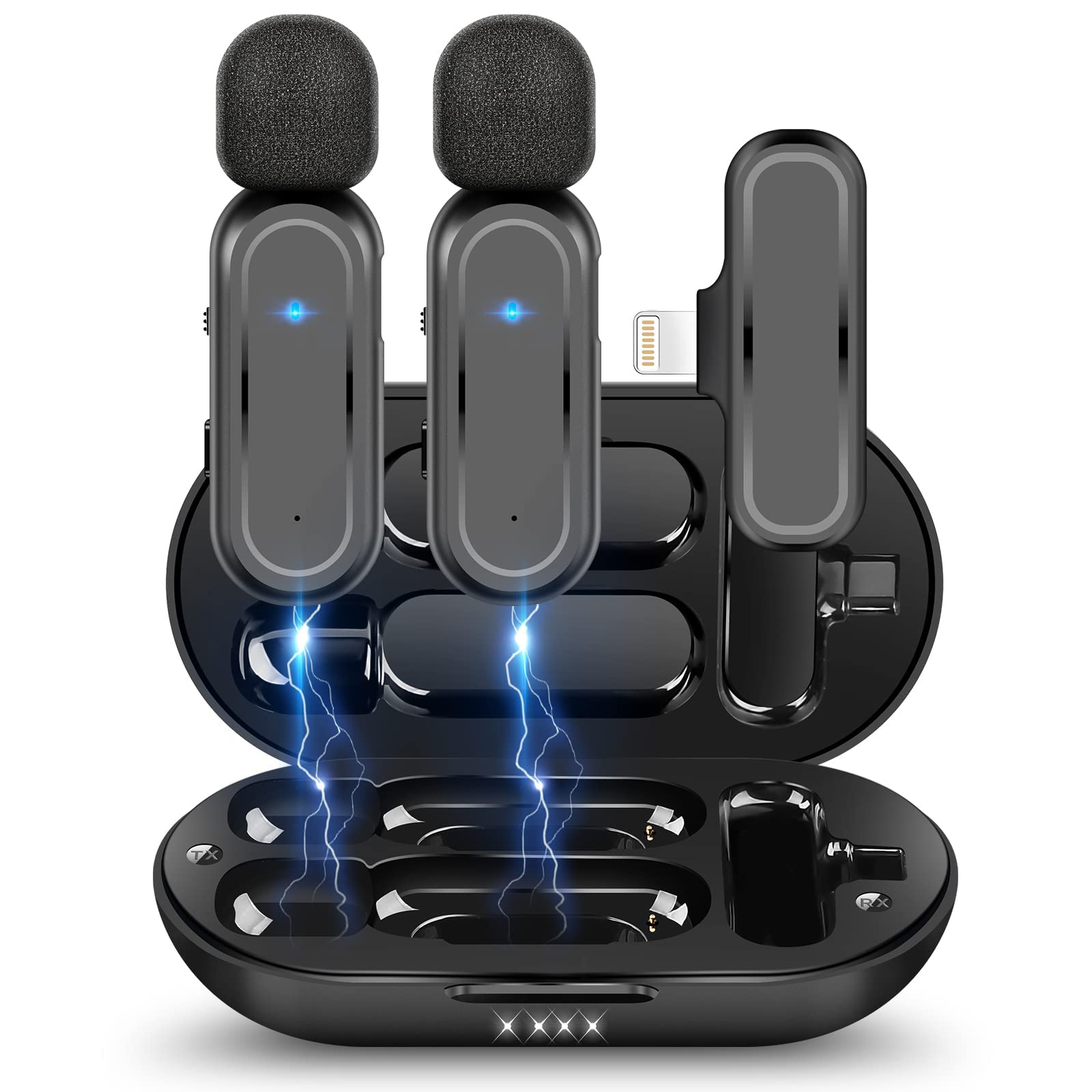 KASTWAVE Wireless Lavalier Microphone, 2 Pack for iPhone iPad 7H Clip-on Lapel Microphone Wireless for Video Recording Vlogging, YouTube, Interview, with Charging Case, 3 Mode Denoise, 70ft (Style 1)