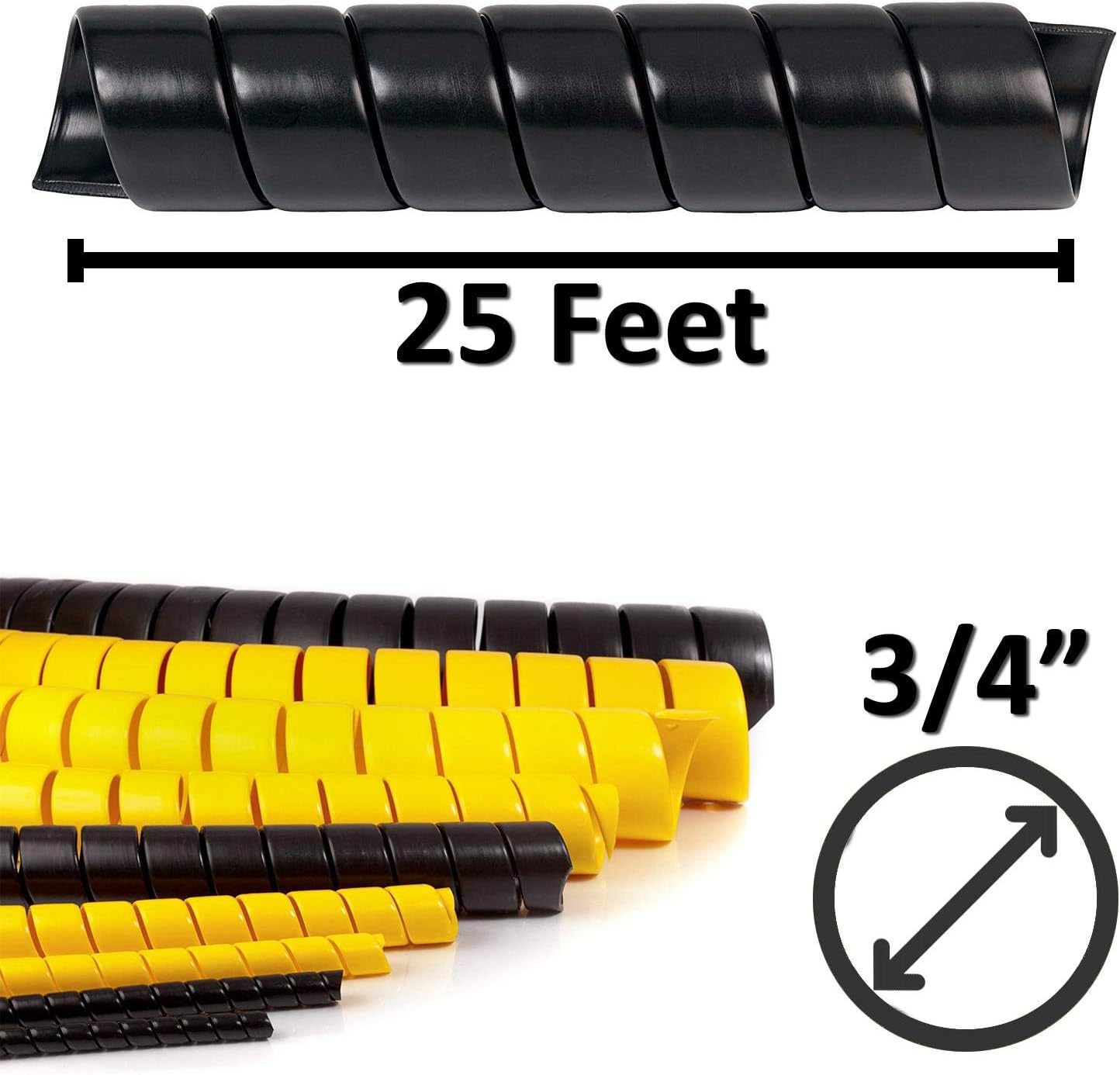 Electriduct 3/4 Inch Heavy Duty Spiral Wrap HDPE Flexible Plastic Cable Sleeve Hose Protector 25 Feet - Black