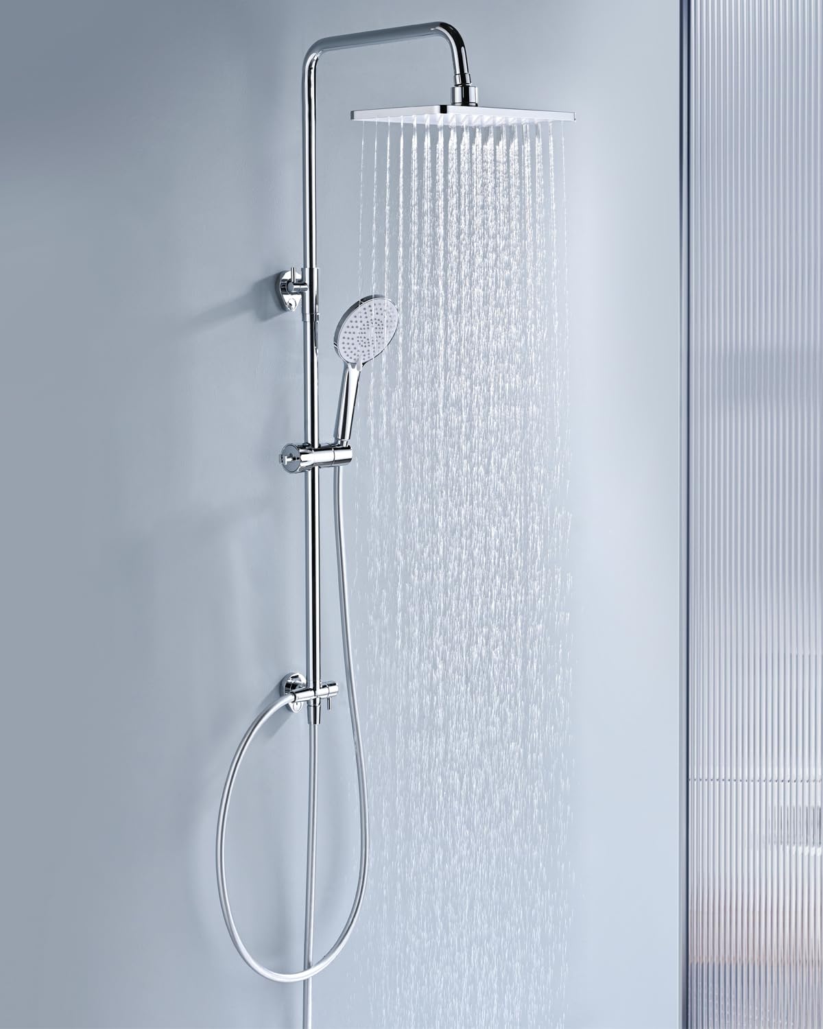YEAUPE PRO Columna de Ducha Acero Inoxidable sin Mezclador, Ducha de lluvia 30 * 20CM, Teleducha Regulable en 3 Modos, Barra de Ducha Regulable en Altura de 65 a 102CM Set Ducha