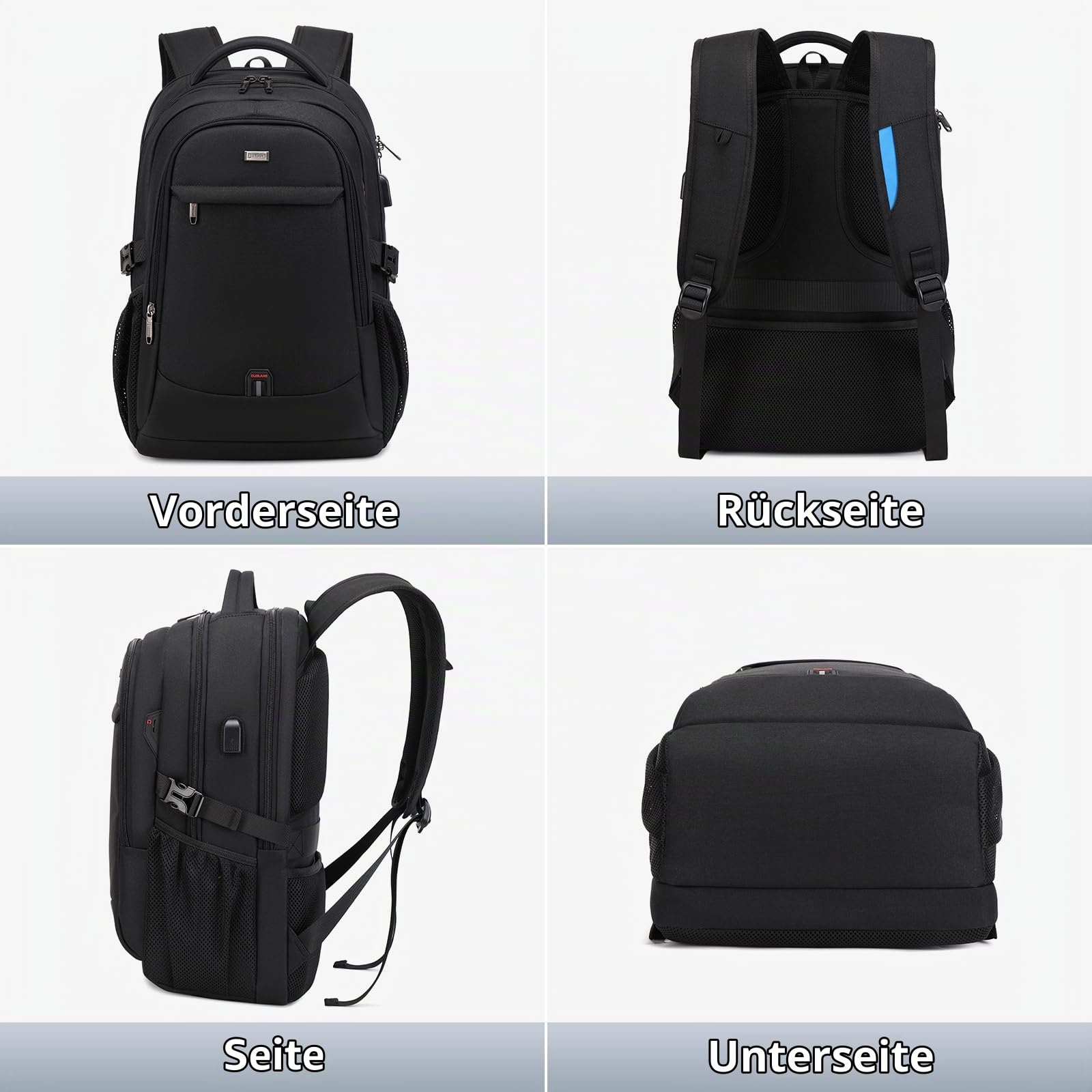 VINBAGGE Wasserdicht Anti Diebstahl Rucksack 15,6 Zoll Laptop Rucksack Herren Schulrucksack Großer Business Notebook Backpack für Arbeit Schule Reisen Männer Jungen - Schwarz