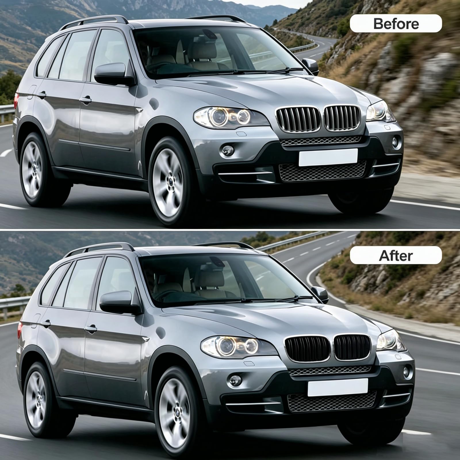 E70 Grille de Calandre pour BMW X5 X6 E70 E71, Calandre Sport Double Pont Barre, Brillant Noir Tendance E71 Calandre Avant 2007-2013 (pour X5 X6 2007-2013)