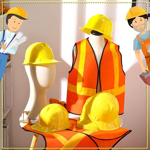 Miniatura 5 de Hillban 48 disfraces de trabajadores de la construcción para niños, incluye 24 chalecos de construcción y sombreros para niños, fiesta de