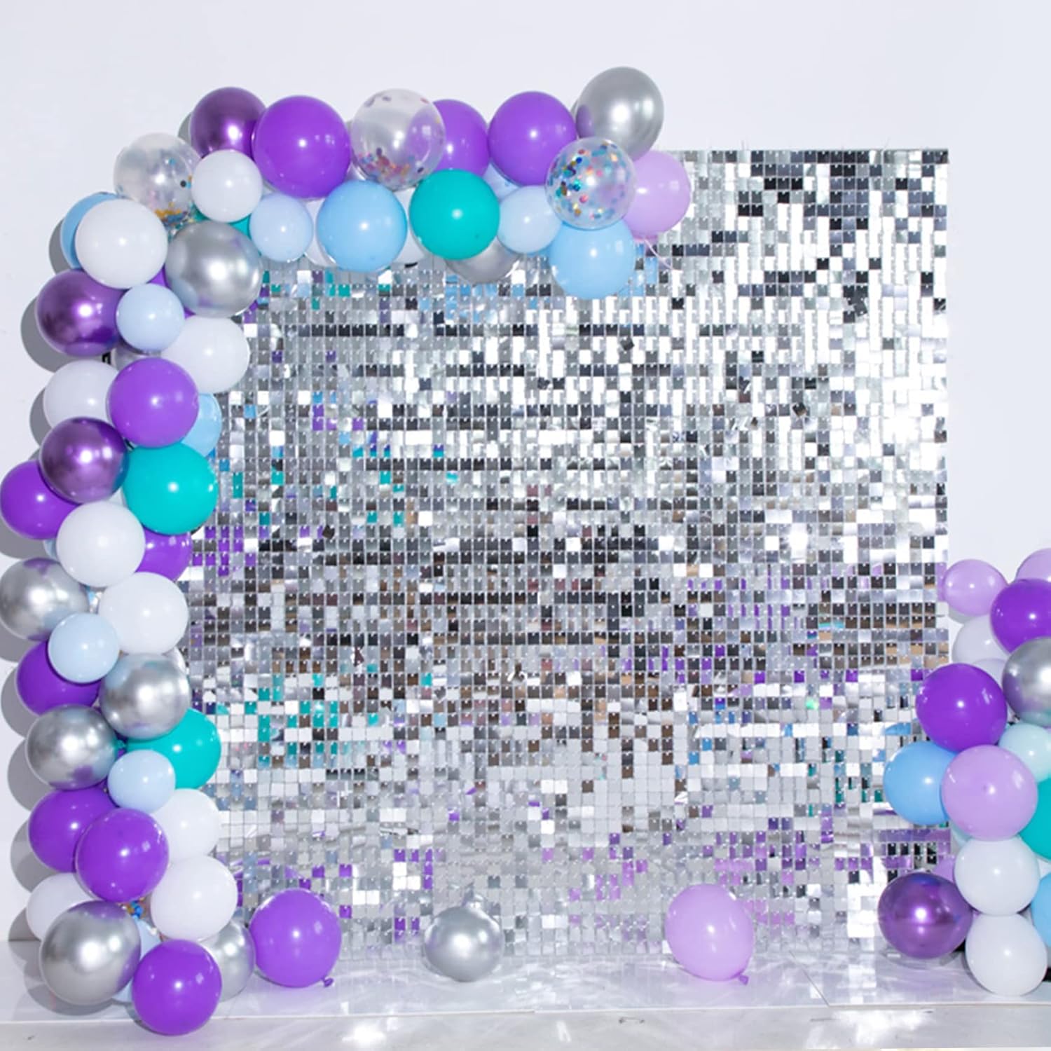 Kate 49pcs/Set Assembled Silver Shiny Sequins Wall Backdrop Panels Shimmer Photography Props for Birthday Wedding Party Decoration 30x30cm 49 PCS Silver