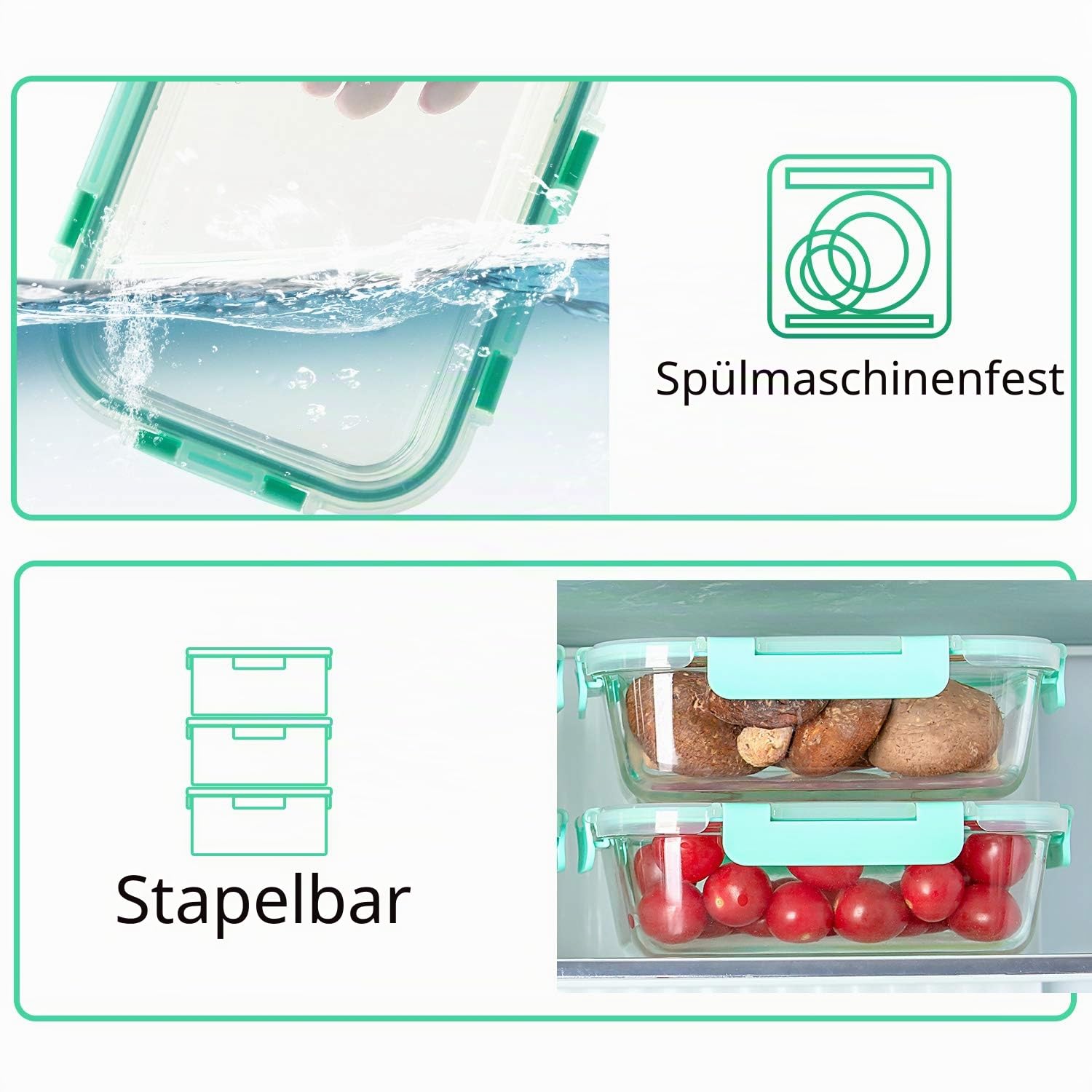 C CREST Glas Frischhaltedosen [10er Set] Vorratsdosen Glas mit Deckel, BPA-Frei, Geeignet für Mikrowelle, Gefrierschrank und Spülmaschine