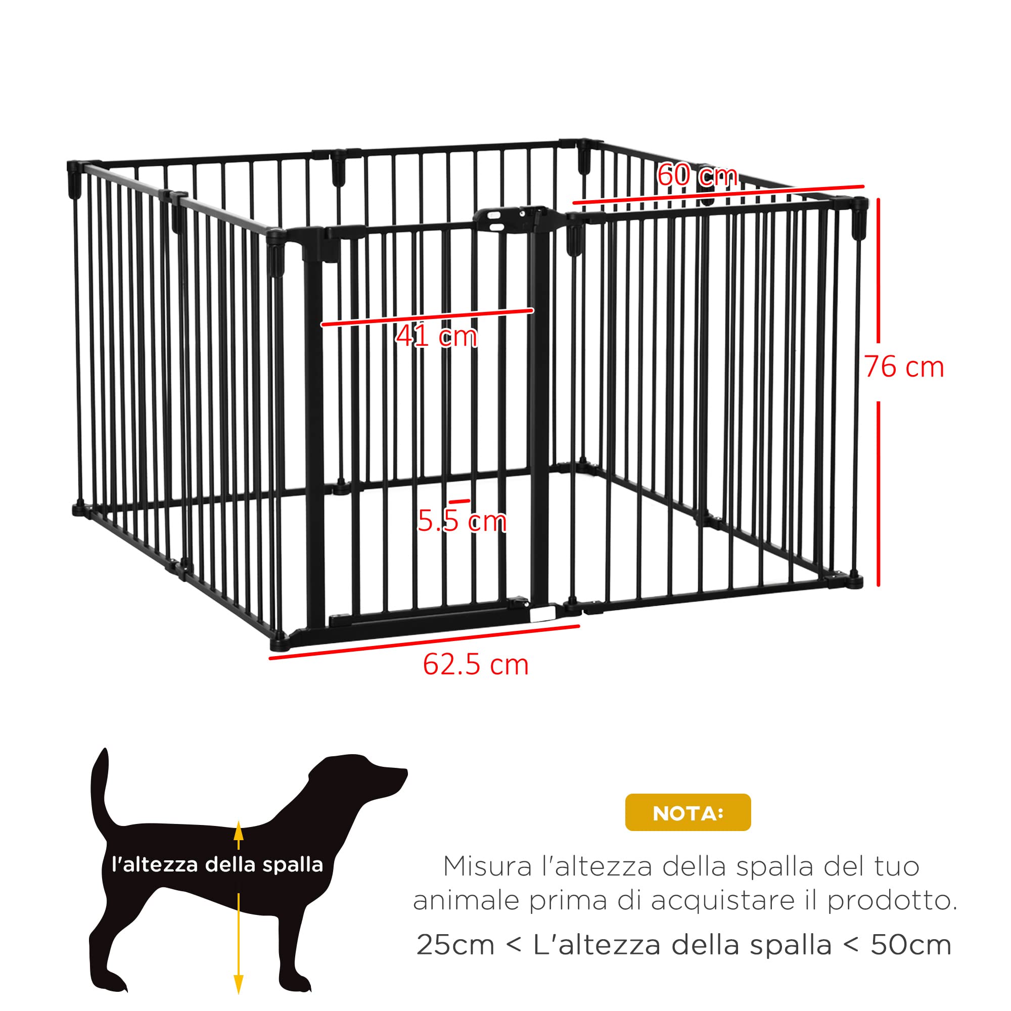 PawHut Cancelletto di Sicurezza Pieghevole 8 Sezioni, Cancellino Barriera per Cani in Acciaio, Sistema di Blocco e Chiusura Automatica, Nero