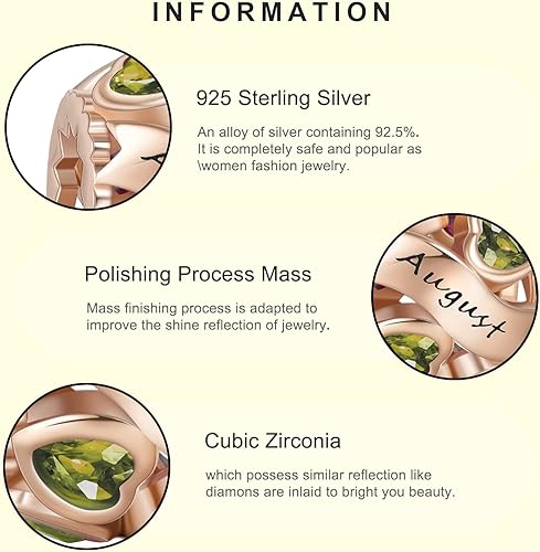 Miniatura 4 de Abalorio de plata de ley 925 con piedra natal de Ningan, abalorio de corazón para pulseras y collares, regalo de cumpleaños para mujeres y niñas