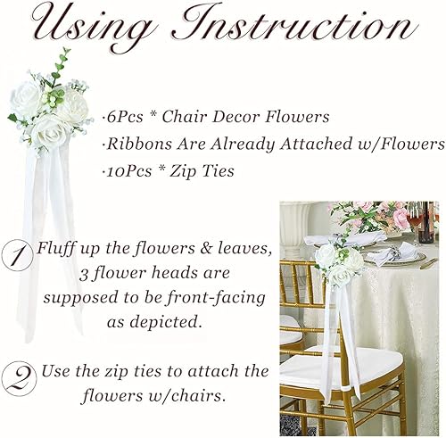 Miniatura 3 de Rinlong 6 decoraciones de pasillo de boda, decoración de pasillo de rosa blanca para banco de iglesia, silla de boda al aire libre, lazos para