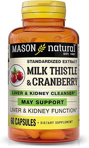 MASON NATURAL Limpiador de hígado y riñón de cardo marianoarándano - Apoya la función saludable del hígado y los riñones, limpieza y