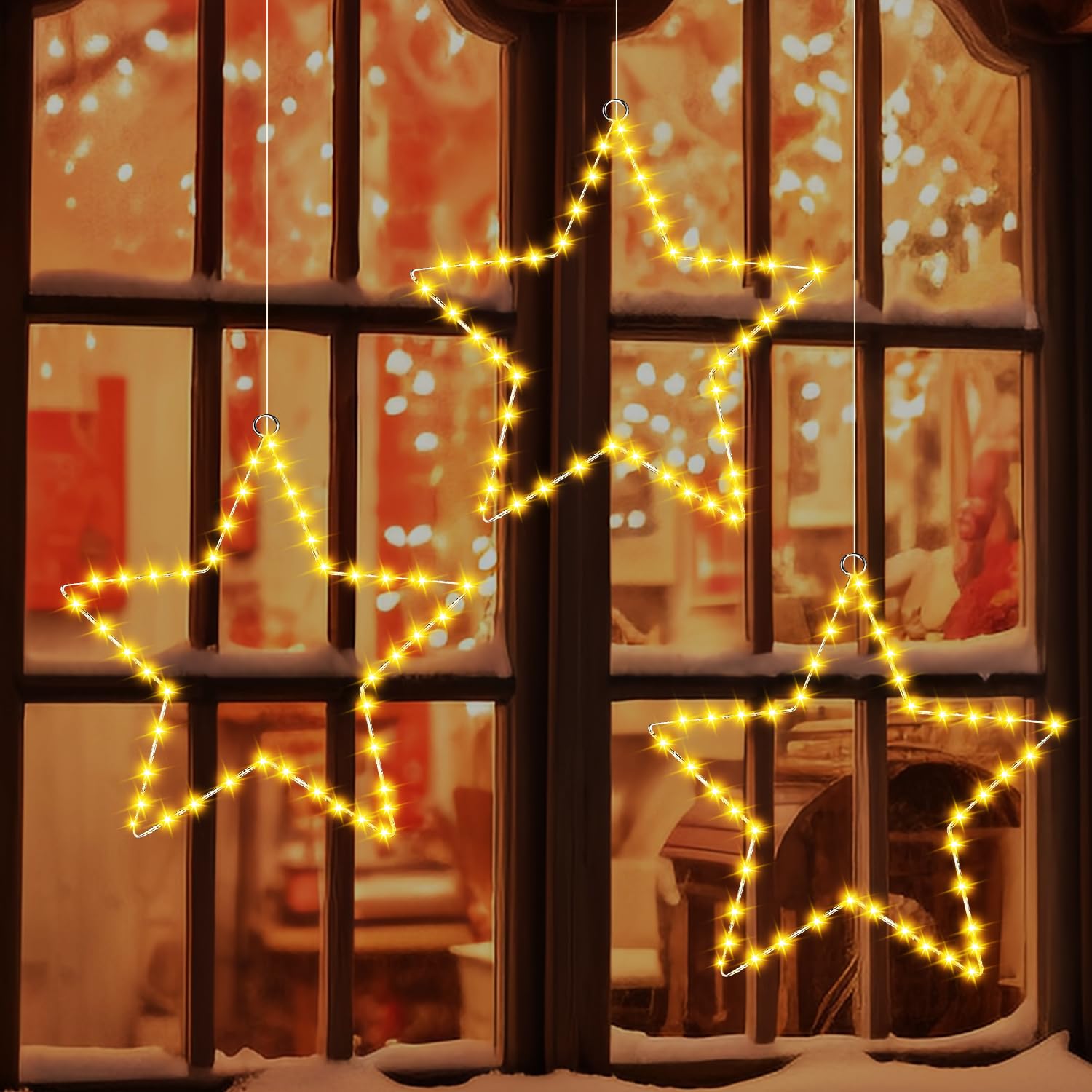 3 Cortina Luces Navidad Estrellas, LED Luz Navidad Estrella a Pilas, 8 Modos Luz Decoración con Control Remoto, Luces de Cortina de Ventana Decoracion para Boda Fiesta Cumpleaños