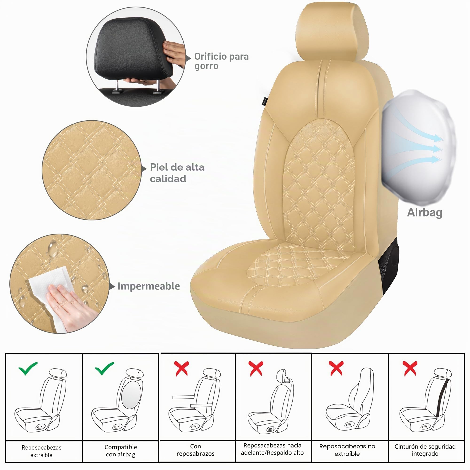 CAROMOP Juego Completo de Fundas de Asiento de Coche de Cuero de Lujo, Protectores de Asiento Impermeables con Fundas de Asiento de Banco Dividido para Autos, Fundas Interiores universales para