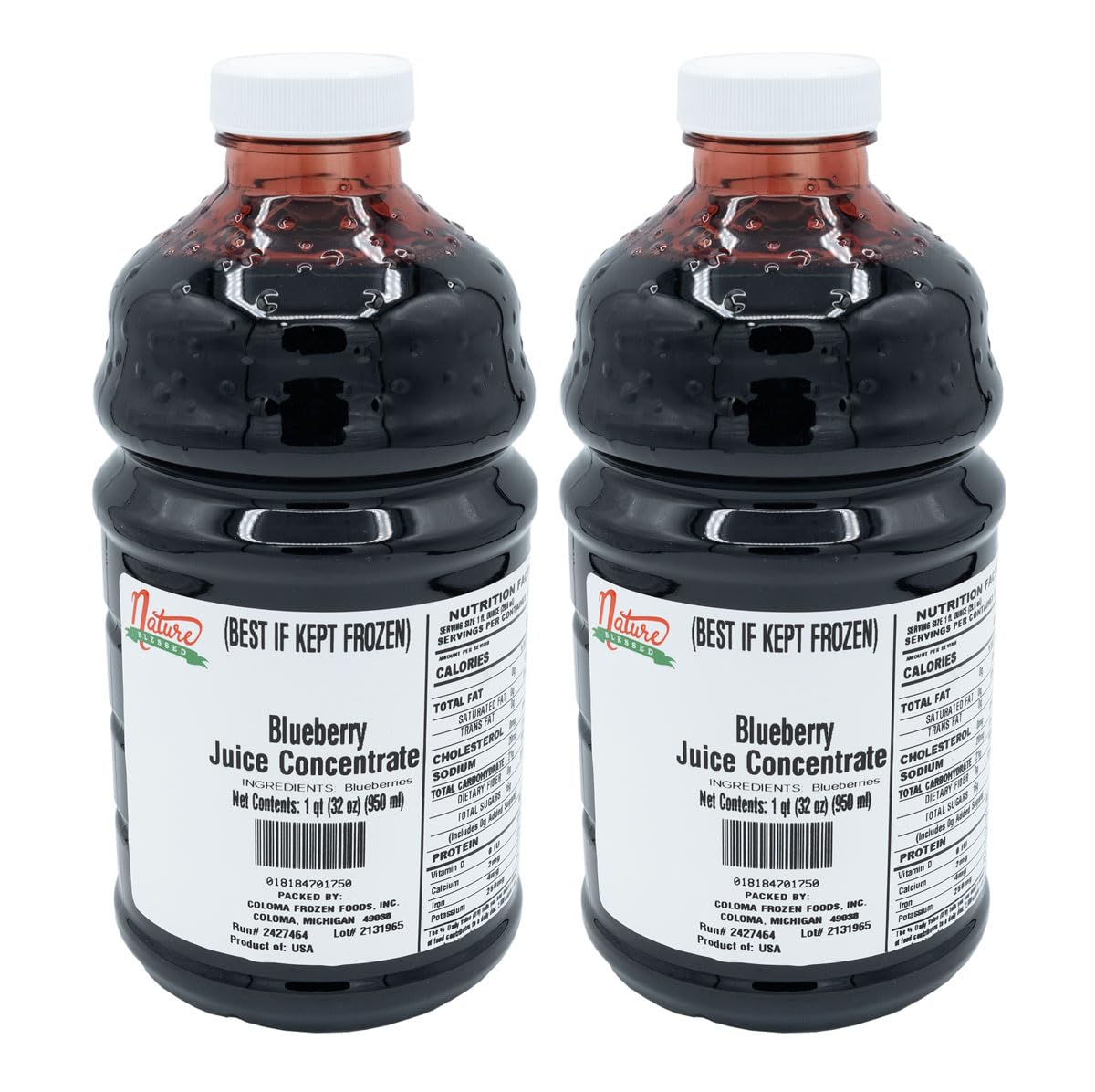Nature Blessed 100% Pure Blueberry Fruit Juice Concentrate - 2 Quarts (2/32 fl oz bottles) Perfect for Wine, Home Brewing, Mead. Cider, Tea