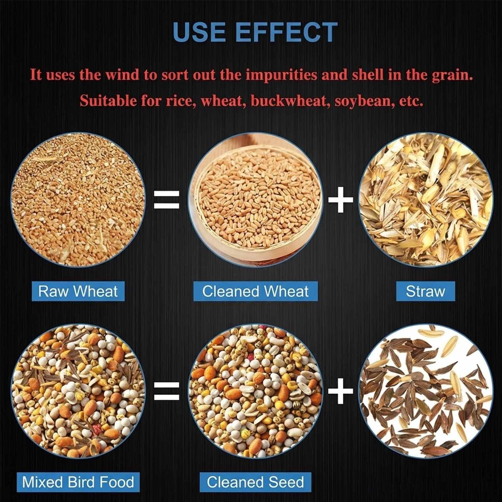 Macchina elettrica per la pulizia del grano, velocità regolabile Winnower per miglio, semi, cereali, splitter a 2 cassetti, soffiatore efficiente per mangime per uccelli, funzionamento facile, design