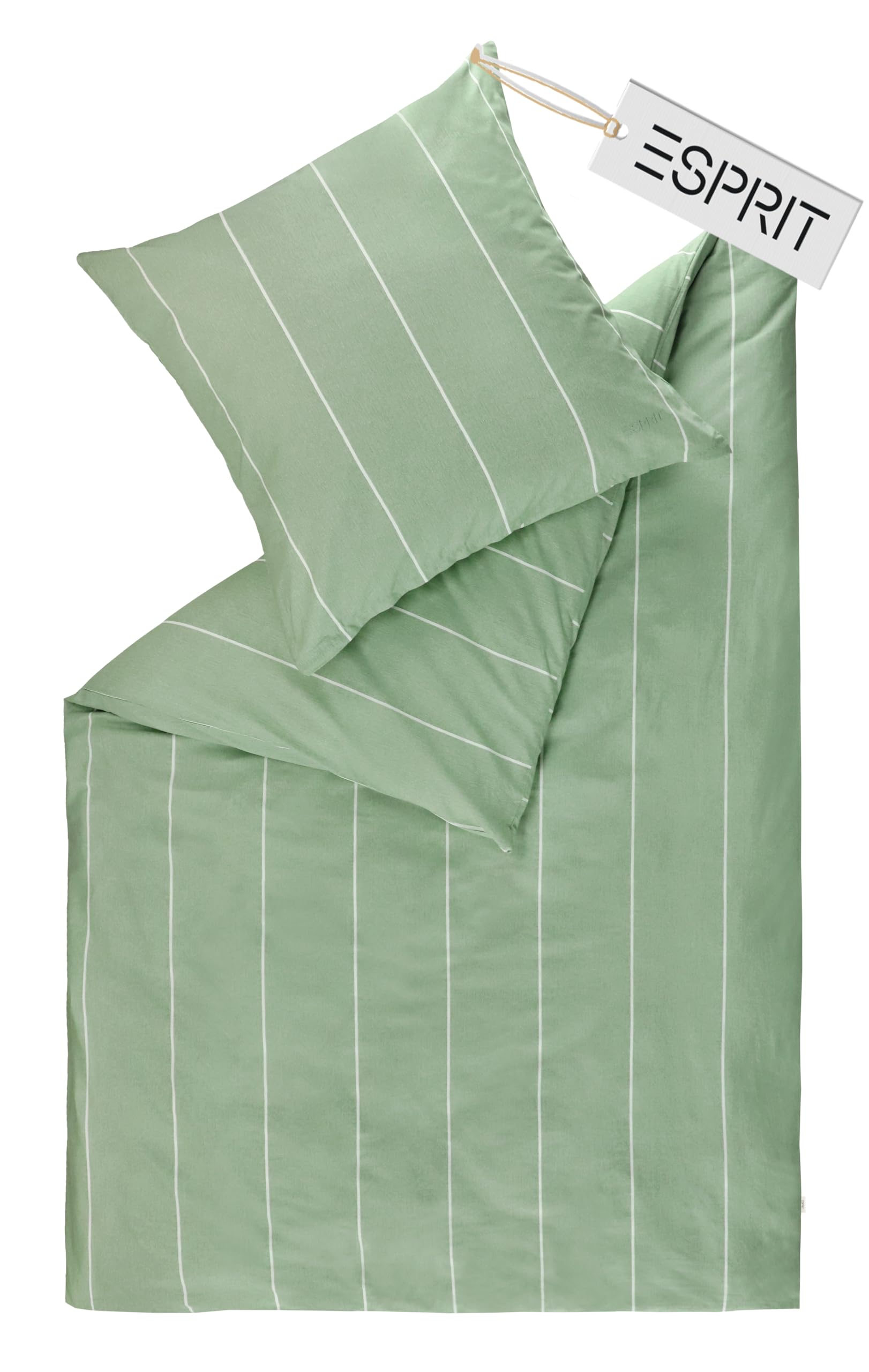 Esprit Home Ropa de cama premium de 155 x 220 cm, de algodón, color verde, 2 piezas, incluye 1 funda de edredón de 155 x 220 cm, incluye 1 funda de almohada de 80 x 80 cm, certificado Öko-Tex