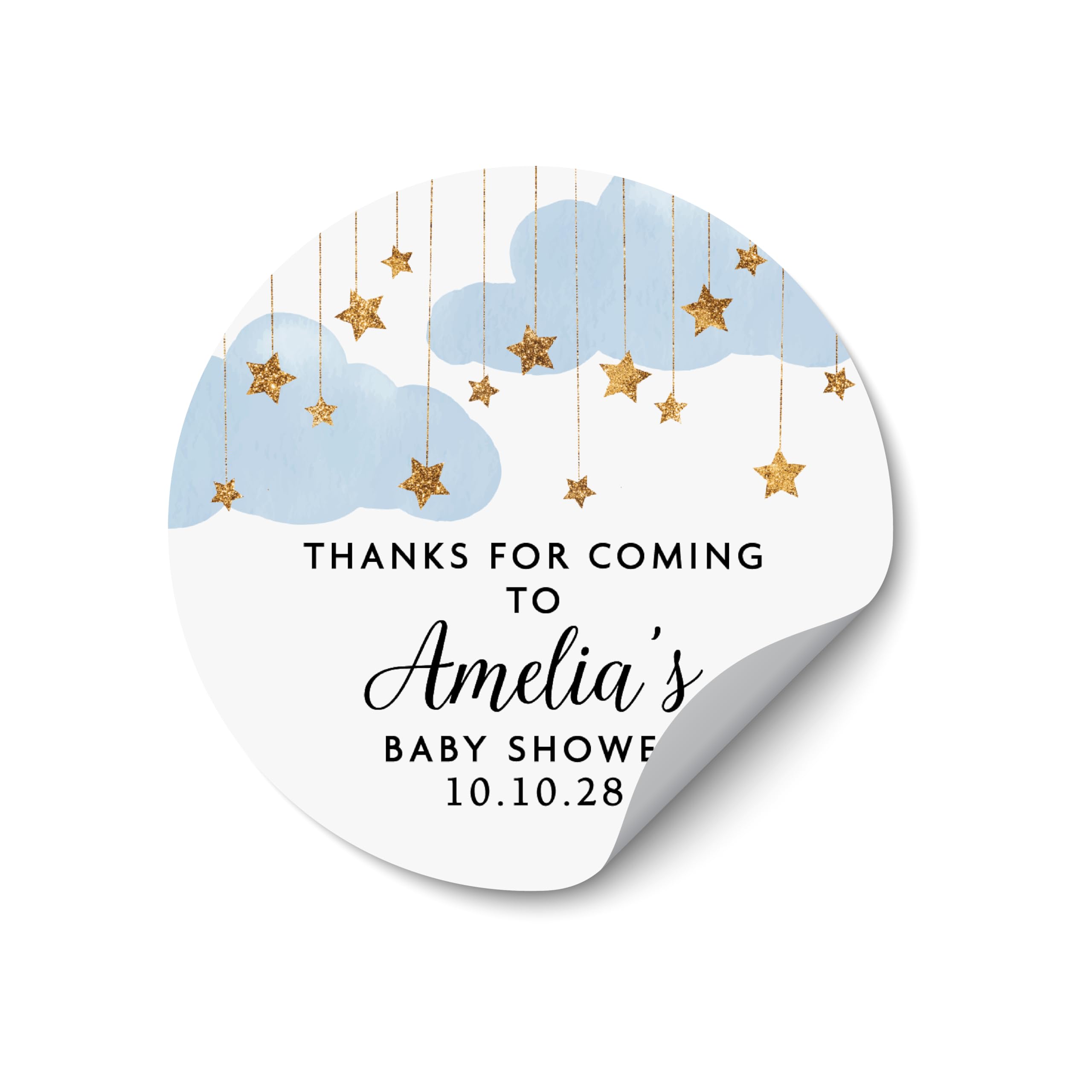 Moon and Stars Stickers, Twinkle Twinkle Theme Stickers, It's A Boy Stickers, Customisable Shower Labels Thank You, Baby Boy Name Labels - BS27