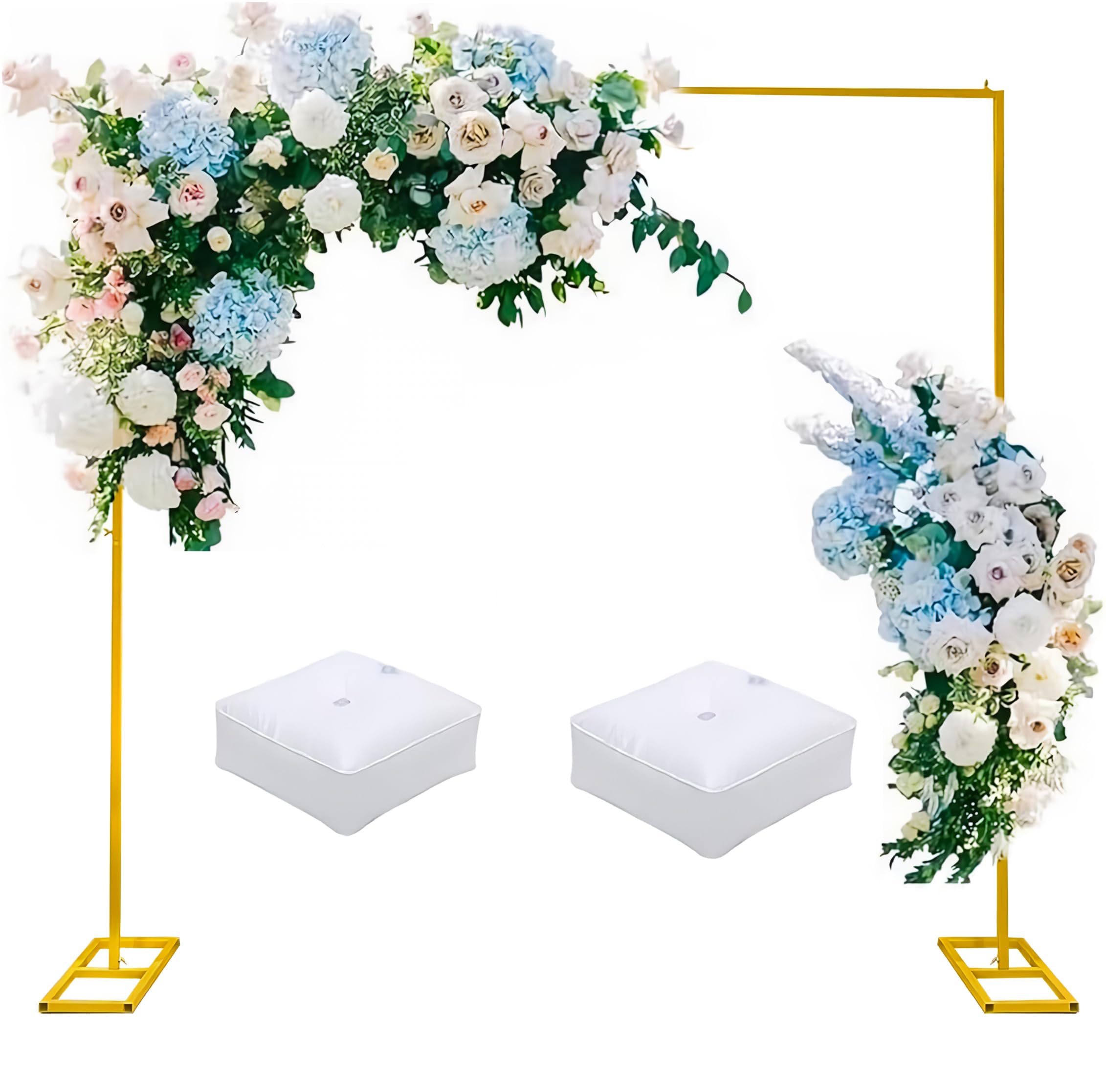 Balloon Square Stand with Base 2M,Gold Metal Wedding Arch Kit for Ceremony Balloon Garland Column Kit Garden Floral Arch Frame Backdrop Stand for Birthday Party Baby Shower Graduation Decor