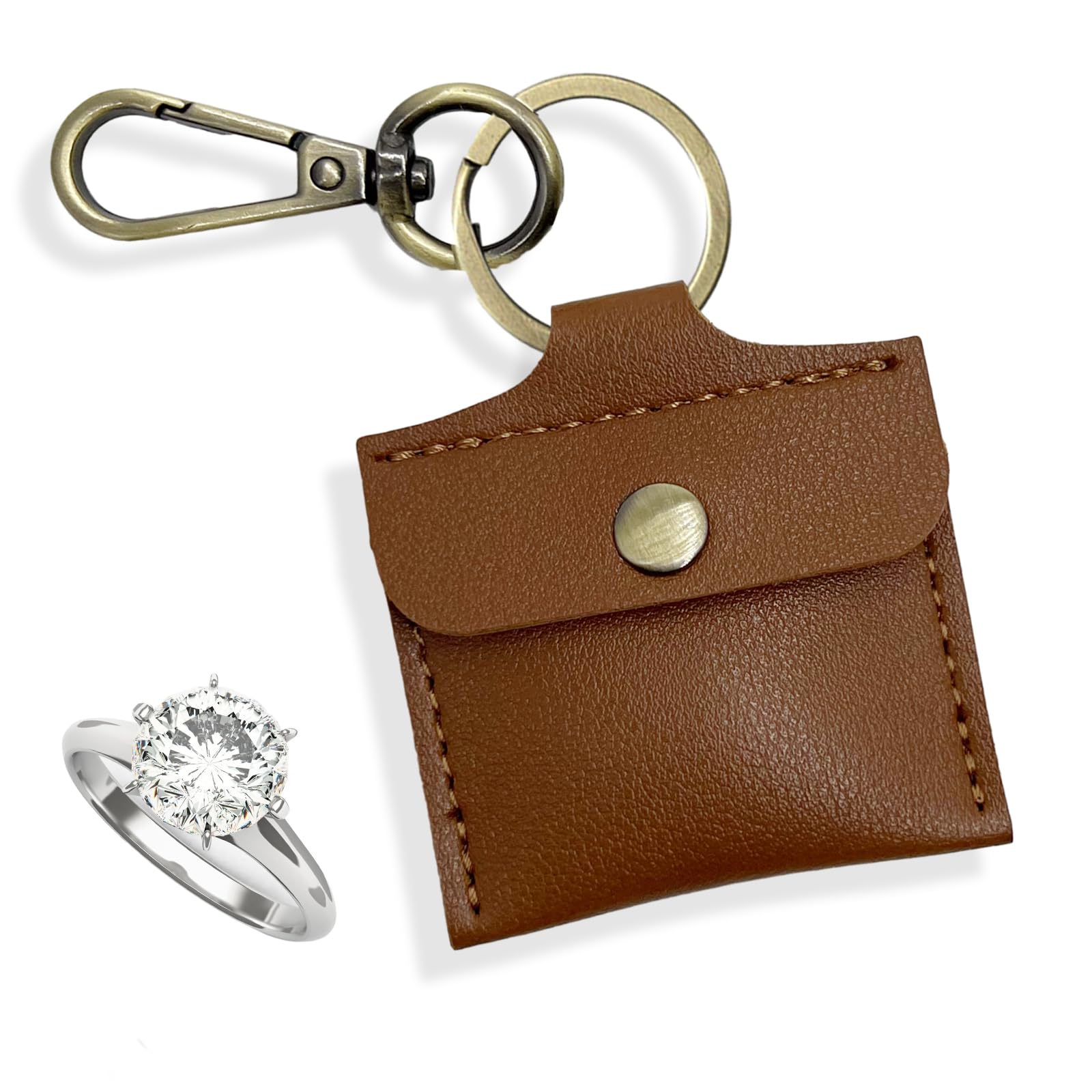 PAKASEBOXES Ring Holder Keychain for Gym, Leather Jewelry Travel Pouch for Wedding Ring, Necklaces, Mini coin pouch for Women