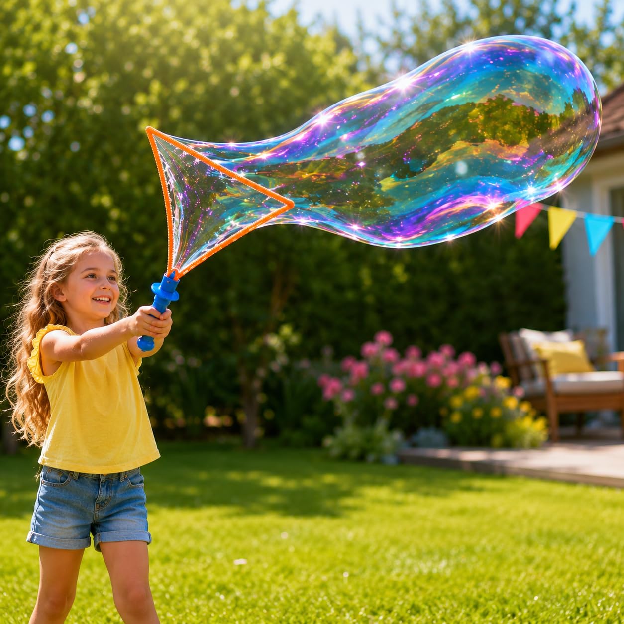 Confezione da 16 bacchette per bolle grandi, 45 cm, con 100 ml di soluzione, 4 colori assortiti per bambini, compleanni e giochi all'aperto