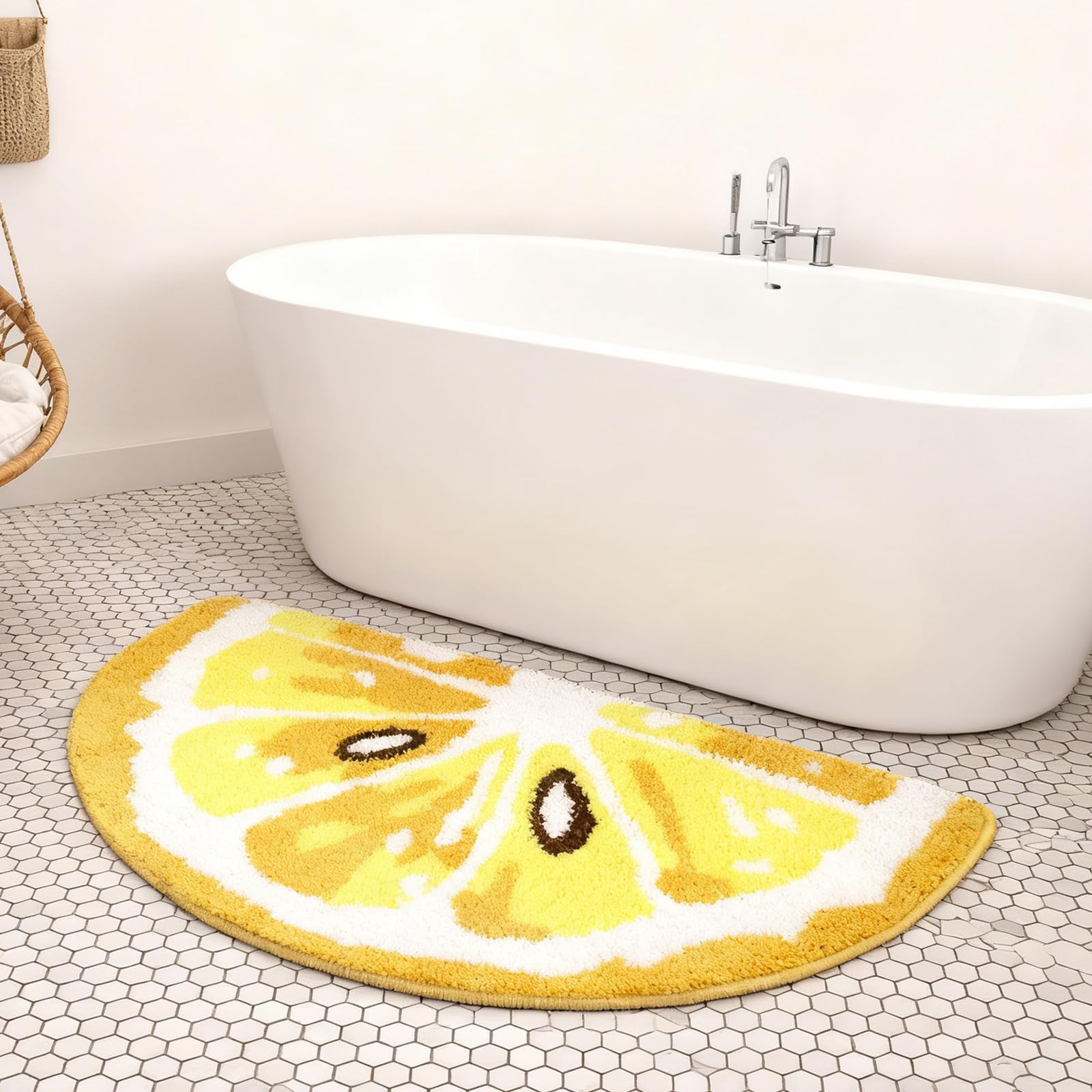 Zitronen Motiv Badematte Anti-Rutsch, Weicher Badezimmer Teppich aus Samt, Saugstark & Waschbar Gelb 45 x 80 cm