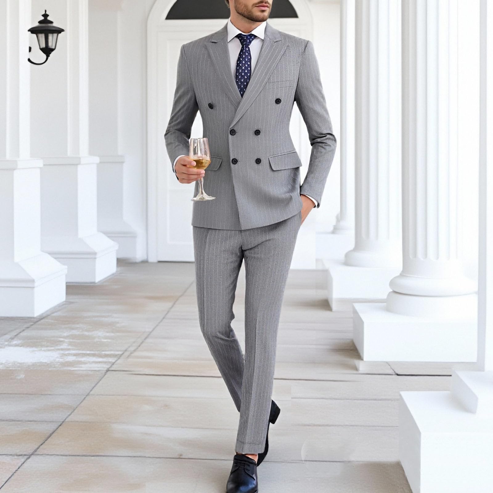 Completo da Uomo a Tre Pezzi Doppiopetto con Blazer, Gilet e Pantaloni, vestibilità Slim, Ideale per Matrimoni, Balli di fine Anno e Smoking.