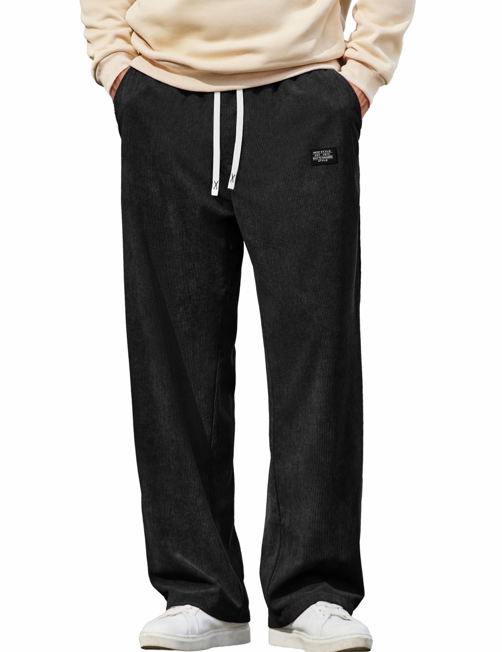 COOFANDY Mens Casual Corduroy Pants Baggy Sweatpants Loose Fit Wide Leg | Elastic Waist, Drawstring, Relaxed fit, Straight Leg, Deep Side Pockets, Midweight Corduroy Fabric, Fall Winter Fashion