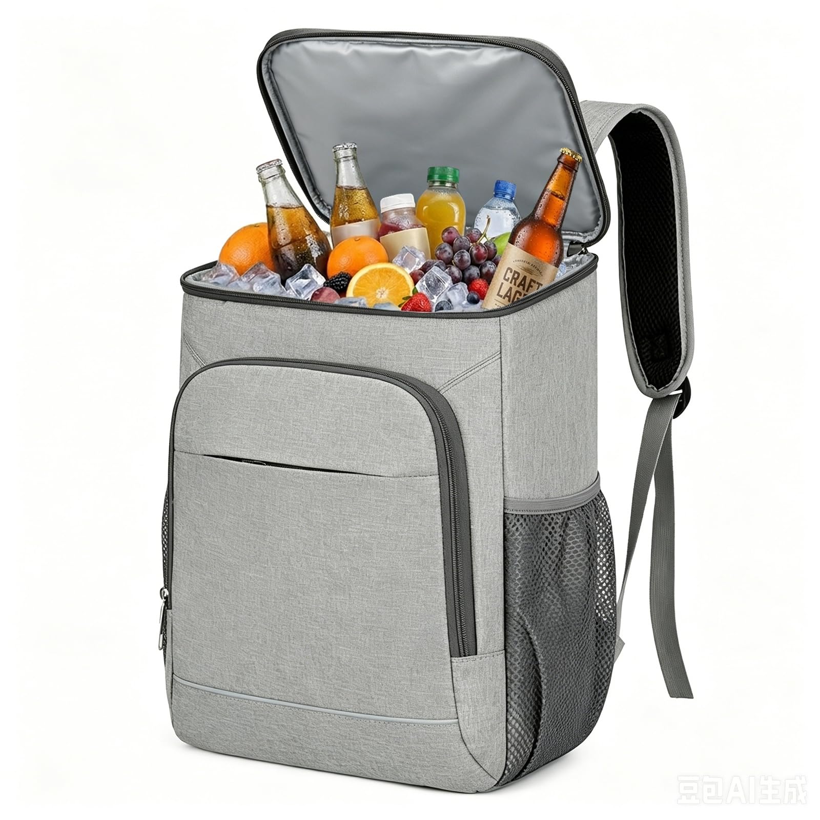 Wodoszczelny izolowany plecak chłodzący 25 l, szczelny, lekki plecak termiczny, przenośny, miękki, dla rodziny, na piknik, kemping, plażę, grill, zakupy, podróże, szary