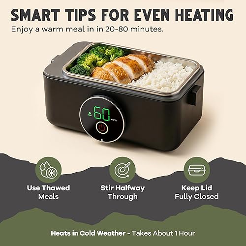 Miniatura 5 de Lonchera térmica  Fiambrera eléctrica inalámbrica de 45 W para adultos, calentador de alimentos recargable de 33.8 onzas con temporizador y estuche