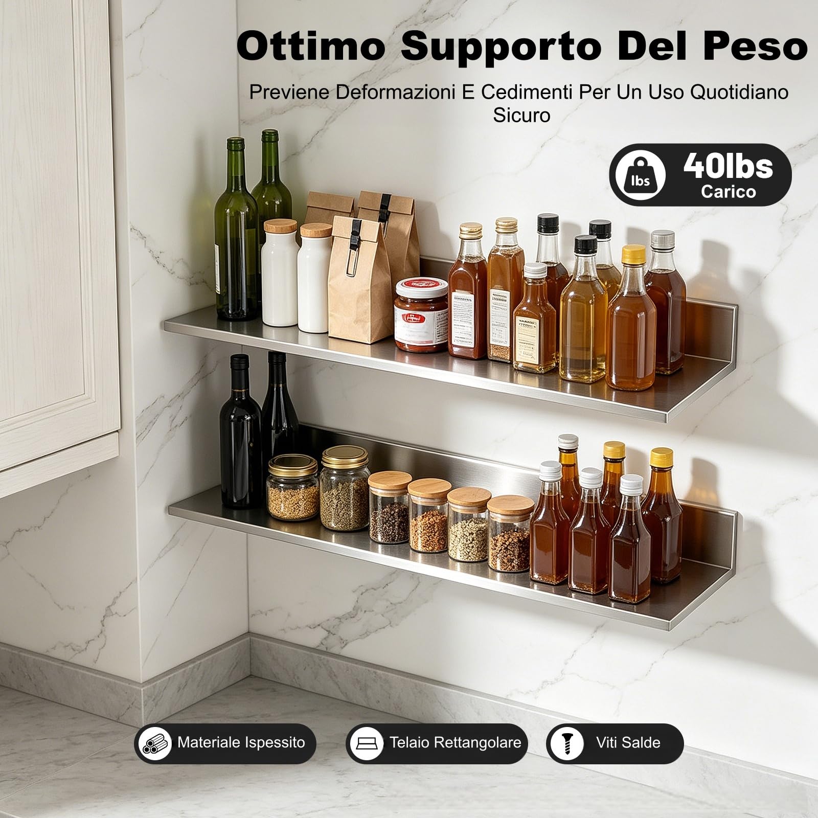 Mensola da parete in acciaio inox, 2 pezzi, 76,2 x 21,8 x 8,5 cm, mensole angolari per cucina, set di mensole a parete, mensola sospesa per caffetterie, cucine, dispense
