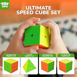 STEAM Life Speed Cube Set 4 Pack Magic Cube | Includes Speed Cubes 3x3, 2x2 Speed Cube, 4x4, Pyramid Cube, Smoothly Puzzle Cube Bundle Magic Cubes Collection for Kids & Adults