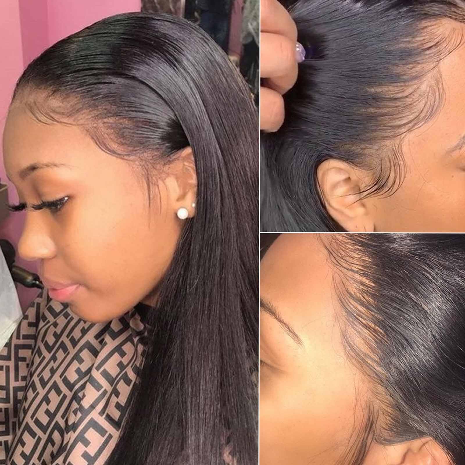 6x6 Lace Closure Wigs Human Hair Glueless Straight Swiss Lace Front Wigs Human Hair Pre Plucked 180 Density Black Color 20 inch - Image 2